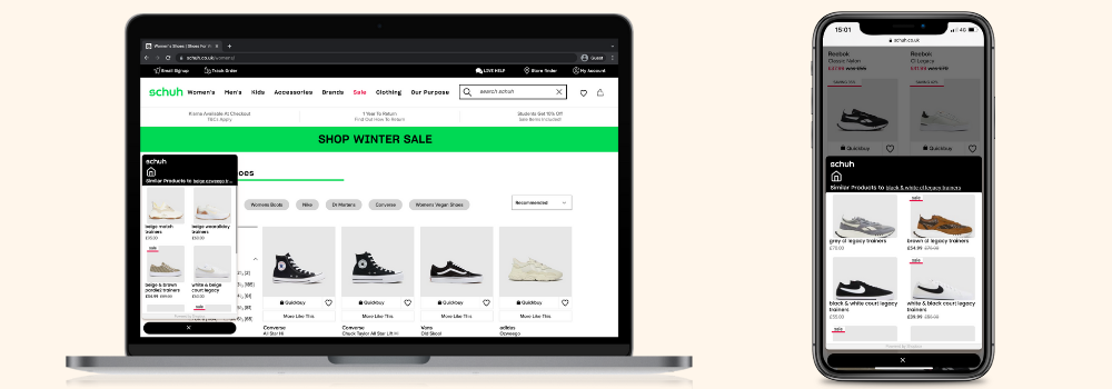 personalised recommendations on greenes shoes store using Shopbox's AI