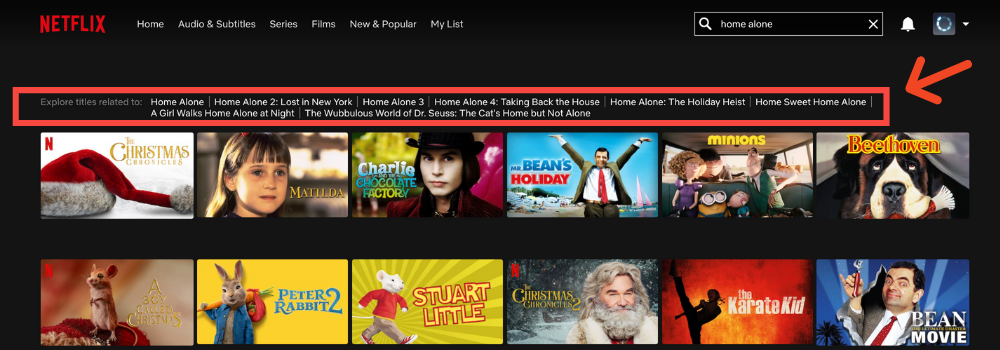Screenshot of results when a title is unavailable in Netflix