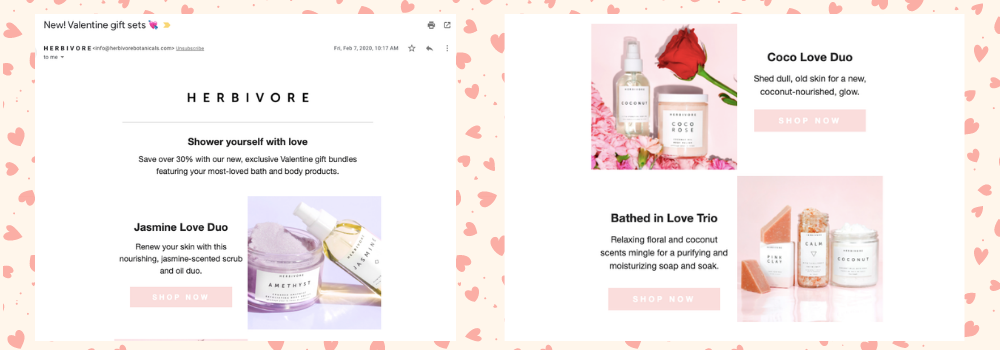 Email with bundled products for valentine's day